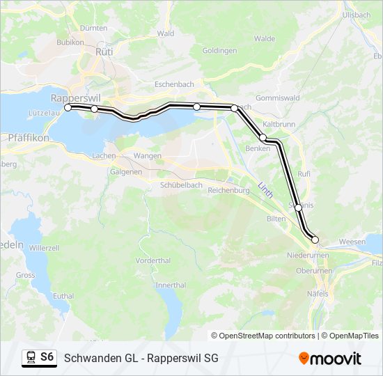 Plan de la ligne S6 de train