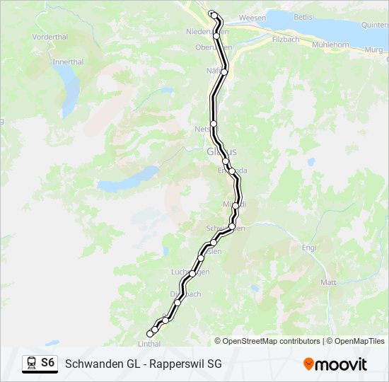 Plan de la ligne S6 de train