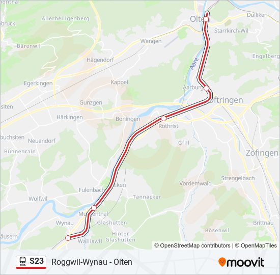 Plan de la ligne S23 de train