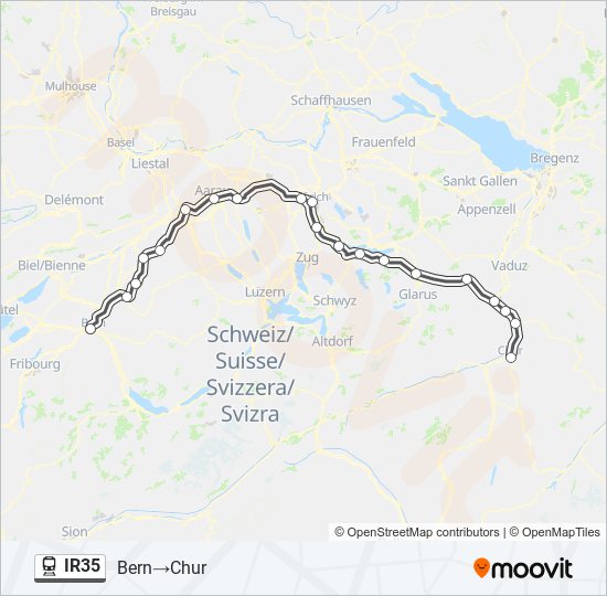 Plan de la ligne IR35 de train