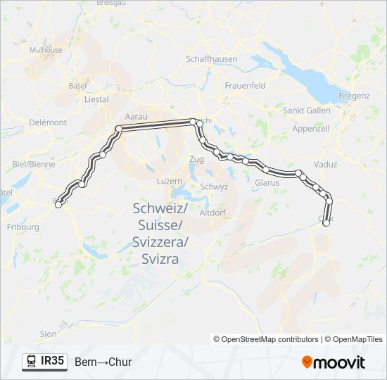 Plan de la ligne IR35 de train