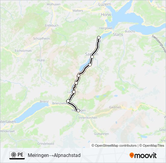 Plan de la ligne PE de métro