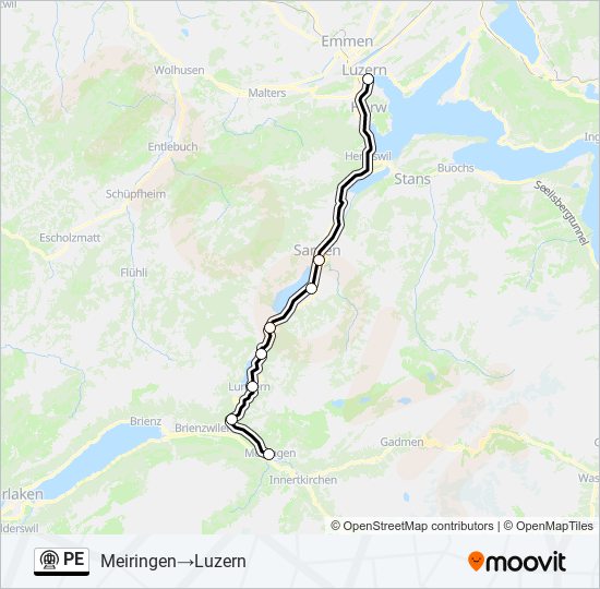 Plan de la ligne PE de métro