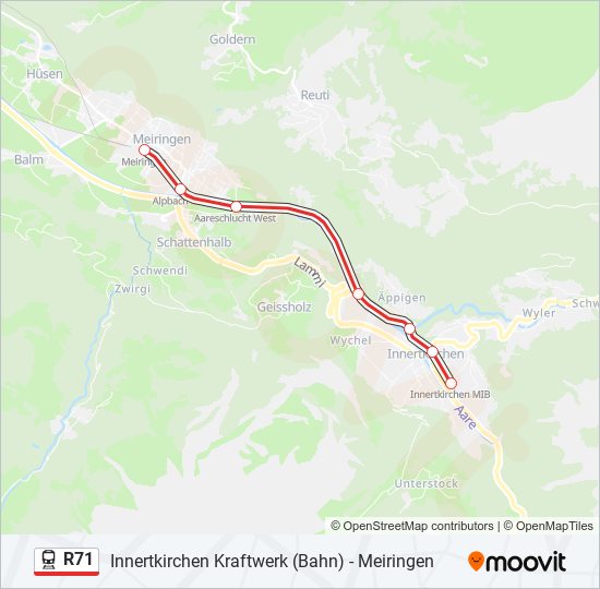 Plan de la ligne R71 de train