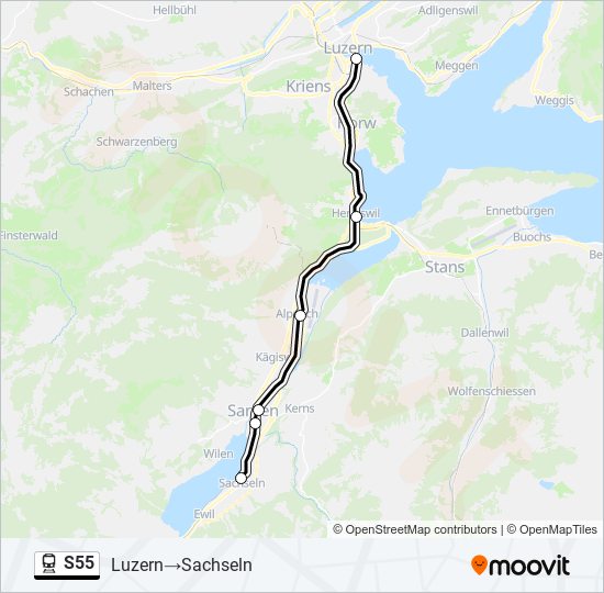 Plan de la ligne S55 de train