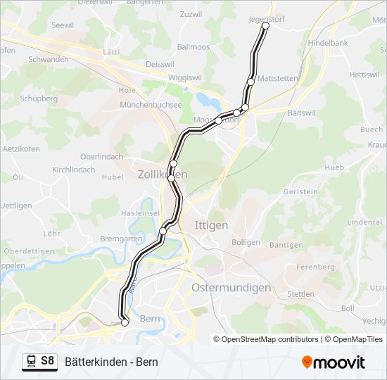 Plan de la ligne S8 de train