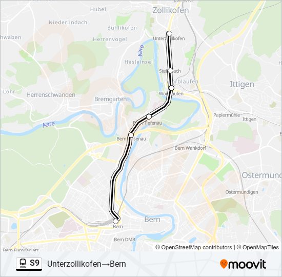 Plan de la ligne S9 de train