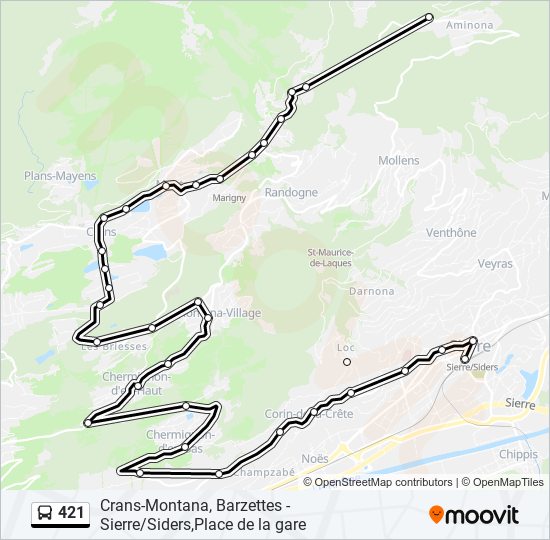 Plan de la ligne 421 de bus