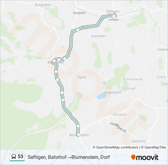 Plan de la ligne 53 de bus