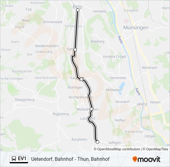 Plan de la ligne EV1 de bus