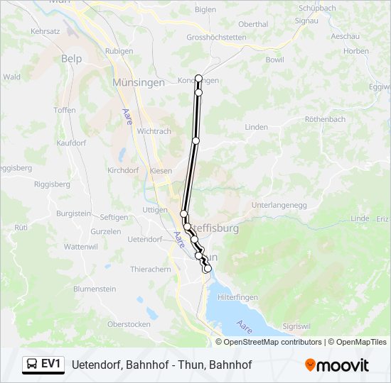 Plan de la ligne EV1 de bus