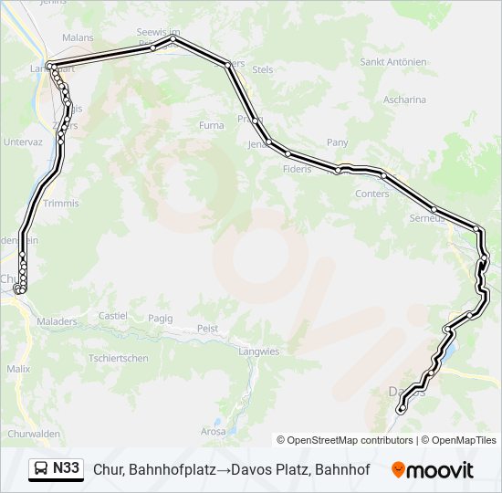 Plan de la ligne N33 de bus