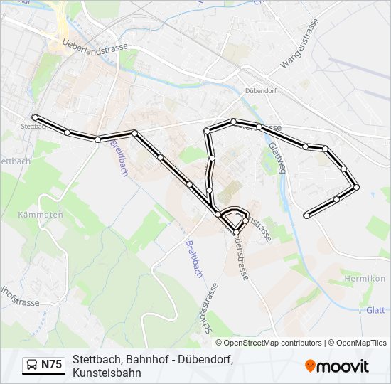 Plan de la ligne N75 de bus