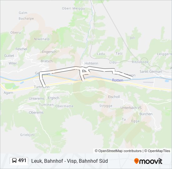 Plan de la ligne 491 de bus