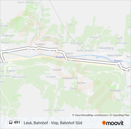 Plan de la ligne 491 de bus