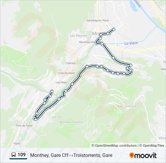 Plan de la ligne 109 de bus