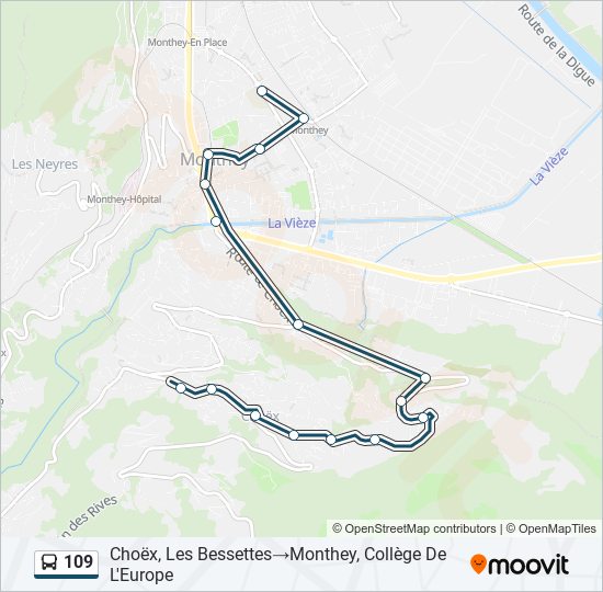 Plan de la ligne 109 de bus