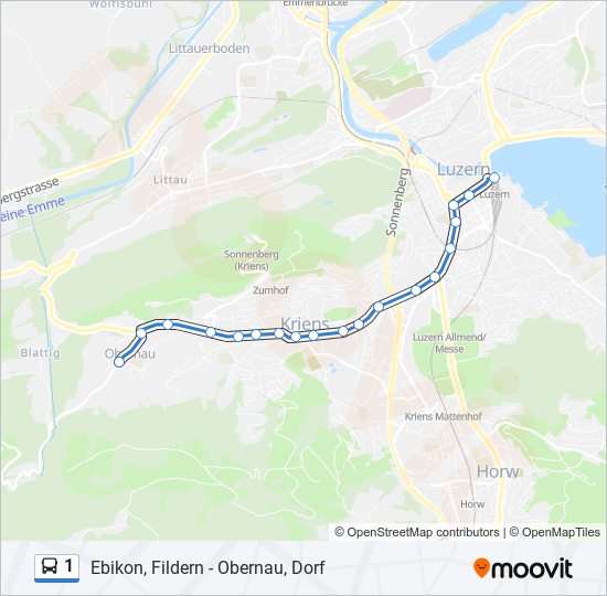 Plan de la ligne 1 de bus