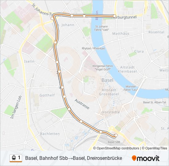 Plan de la ligne 1 de tram