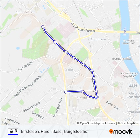 Plan de la ligne 3 de tram