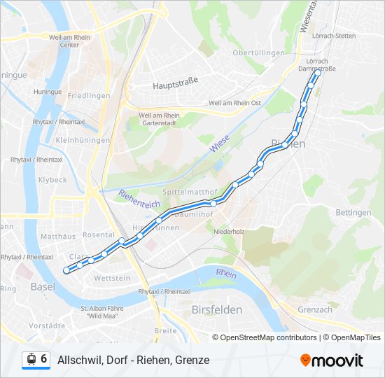 Plan de la ligne 6 de tram