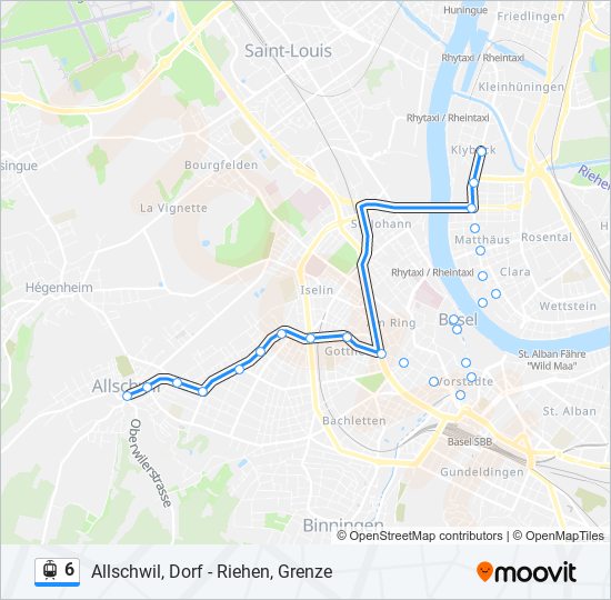 Plan de la ligne 6 de tram