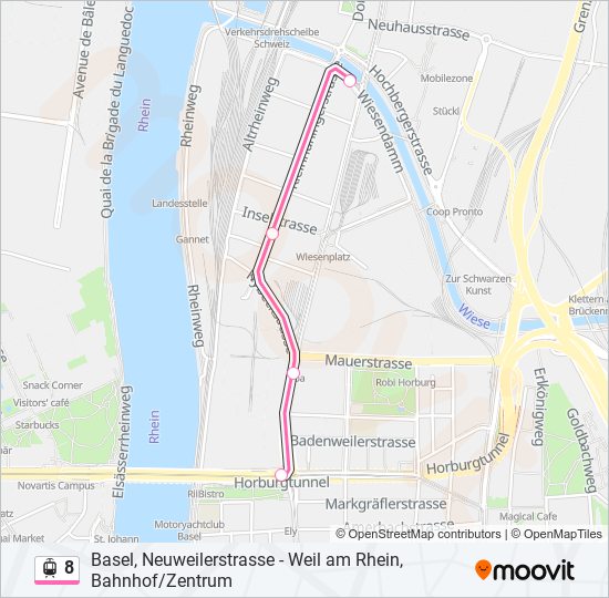 Plan de la ligne 8 de tram