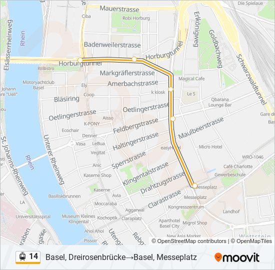 Plan de la ligne 14 de tram