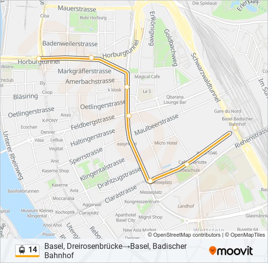 Plan de la ligne 14 de tram