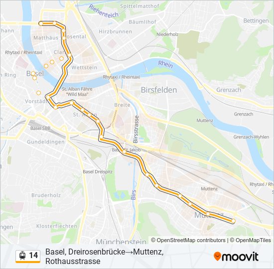 Plan de la ligne 14 de tram