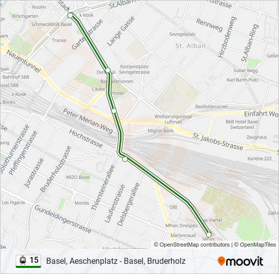 Plan de la ligne 15 de tram