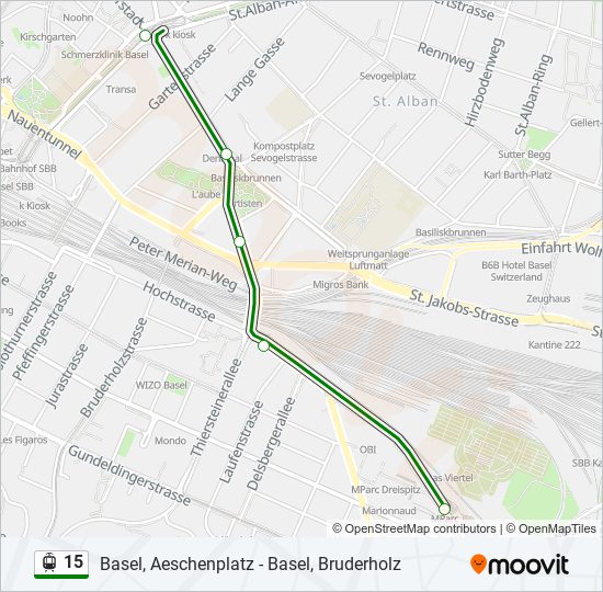 Plan de la ligne 15 de tram