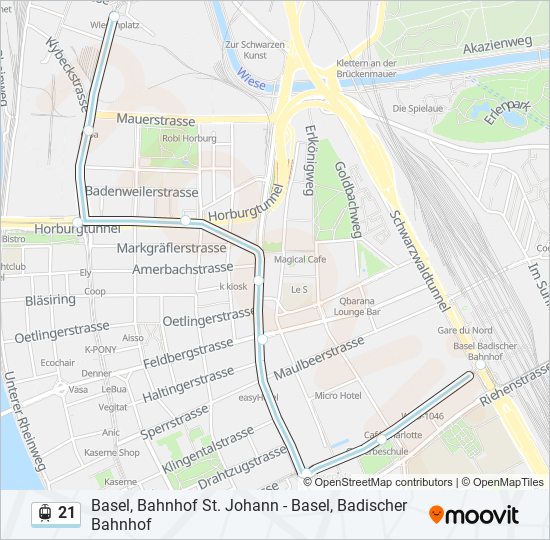 Plan de la ligne 21 de tram