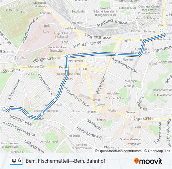 Plan de la ligne 6 de tram