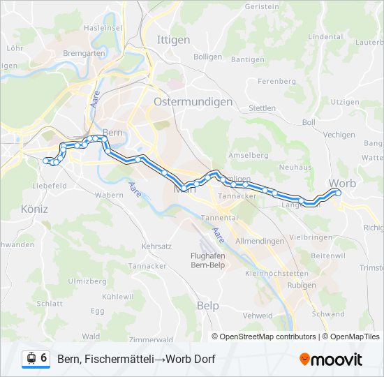 Plan de la ligne 6 de tram