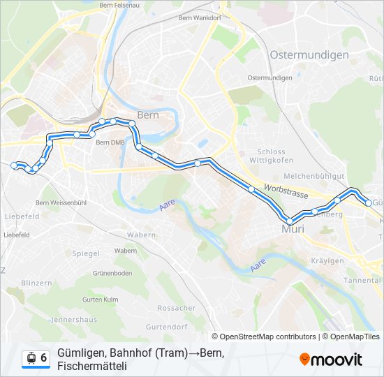 Plan de la ligne 6 de tram