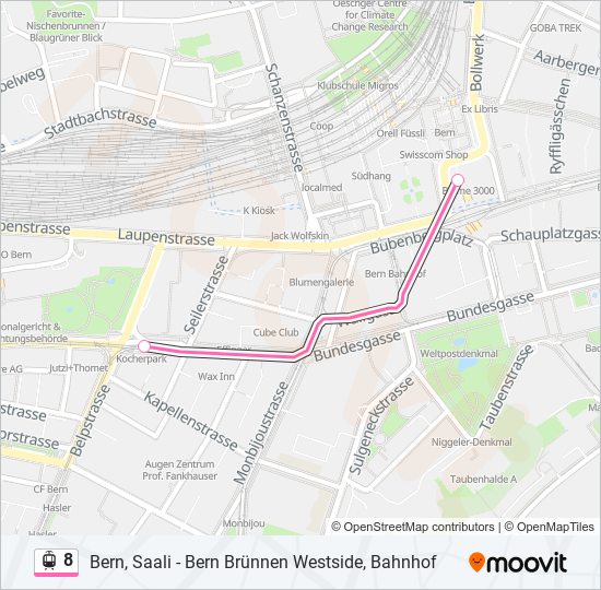 Plan de la ligne 8 de tram