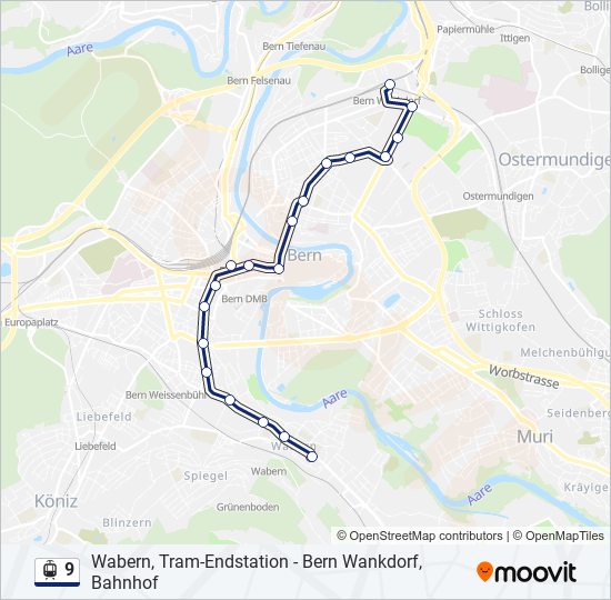 Plan de la ligne 9 de tram