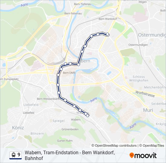 Plan de la ligne 9 de tram