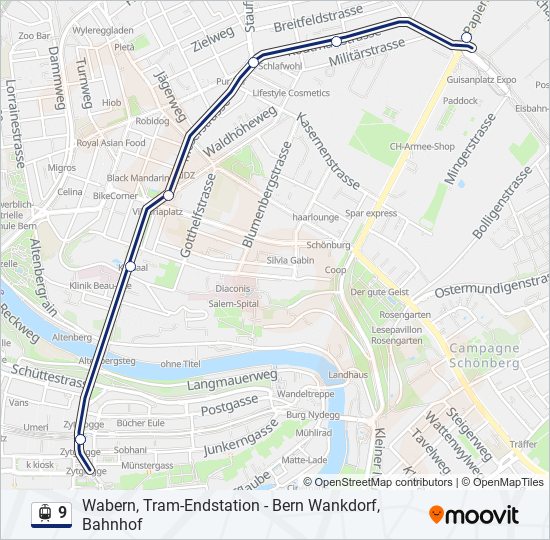 Plan de la ligne 9 de tram