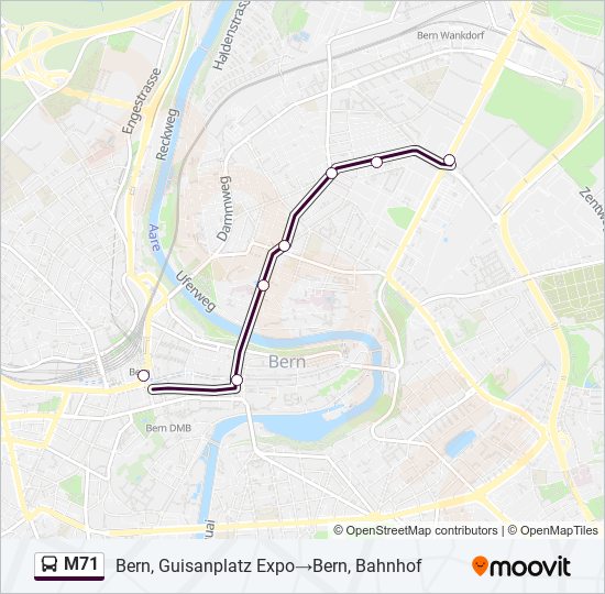 Plan de la ligne M71 de bus