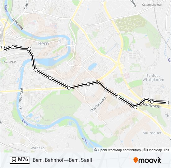Plan de la ligne M76 de bus