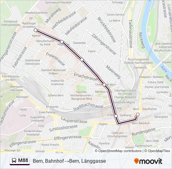 Plan de la ligne M88 de bus