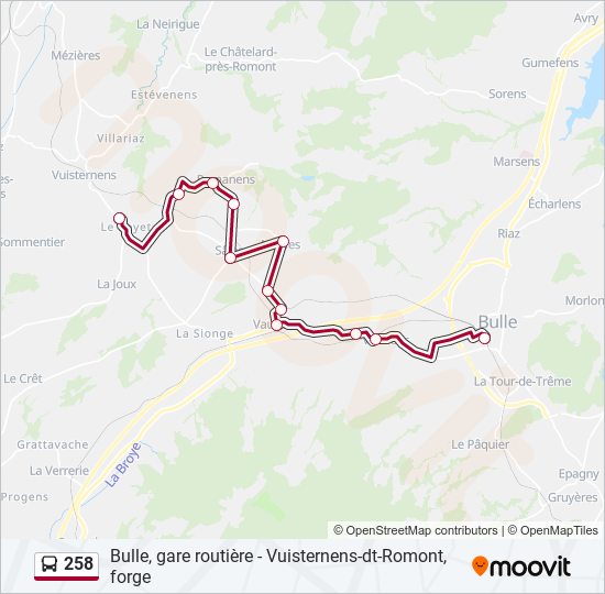 Plan de la ligne 258 de bus