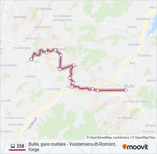 Plan de la ligne 258 de bus