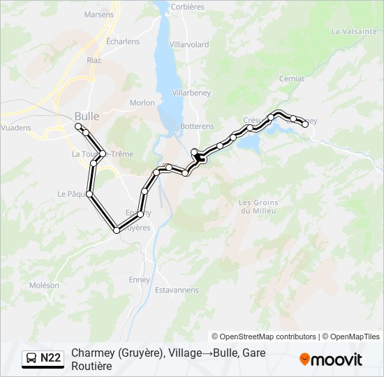 Plan de la ligne N22 de bus