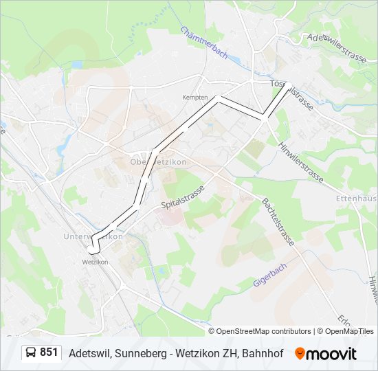 Plan de la ligne 851 de bus