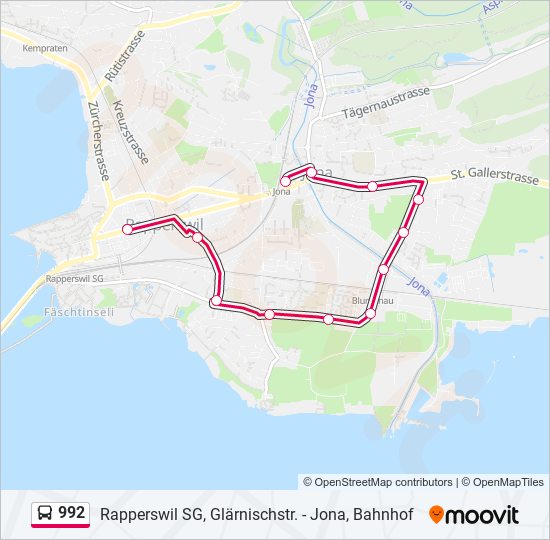 Plan de la ligne 992 de bus