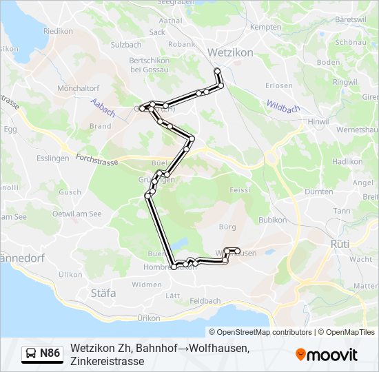 Plan de la ligne N86 de bus