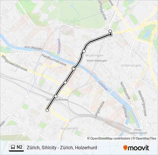 Plan de la ligne N2 de bus